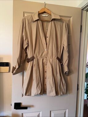 Zara Beige Button-Front Shirtdress